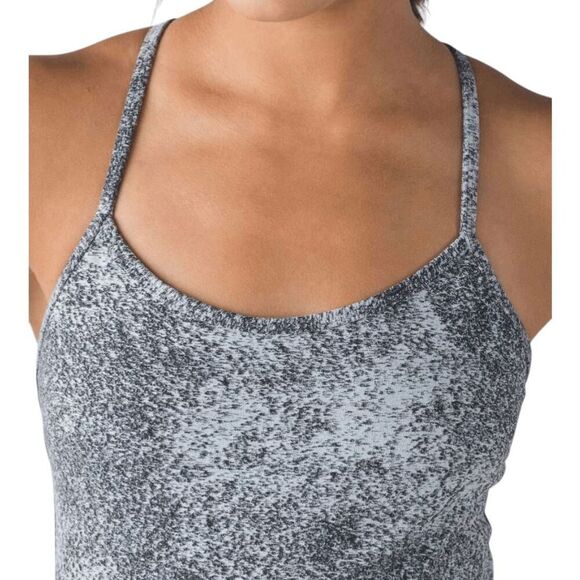 LULULEMON ATHLETICA Power Y Tank In Luon Spray Jacquard White Black Size 6 - Picture 3 of 5